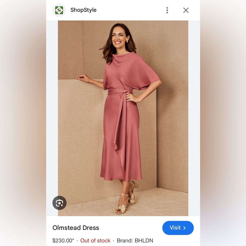 BHLDN Olmstead Midi Dress Silky Faux Wrap Drape Matte Rosette Bridesmaid Wedding - Picture 3 of 11